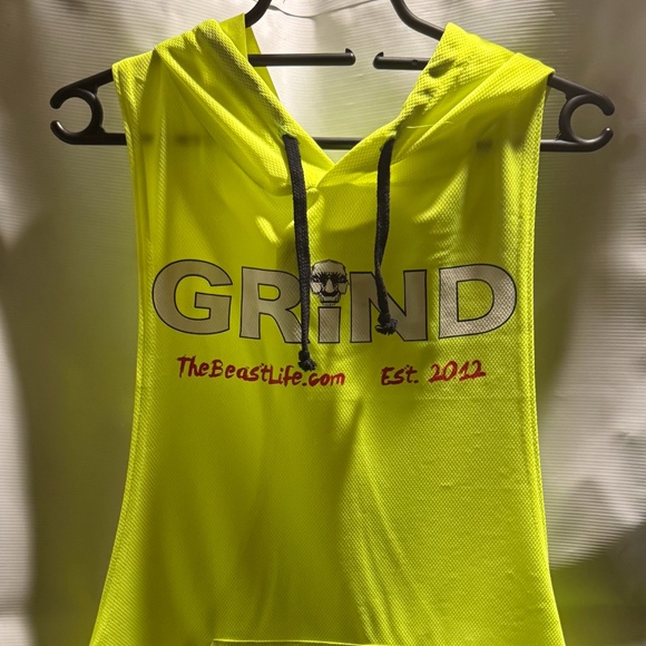 Neon Yellow Sleeveless Hoodie workout top - Picture 1 of 2